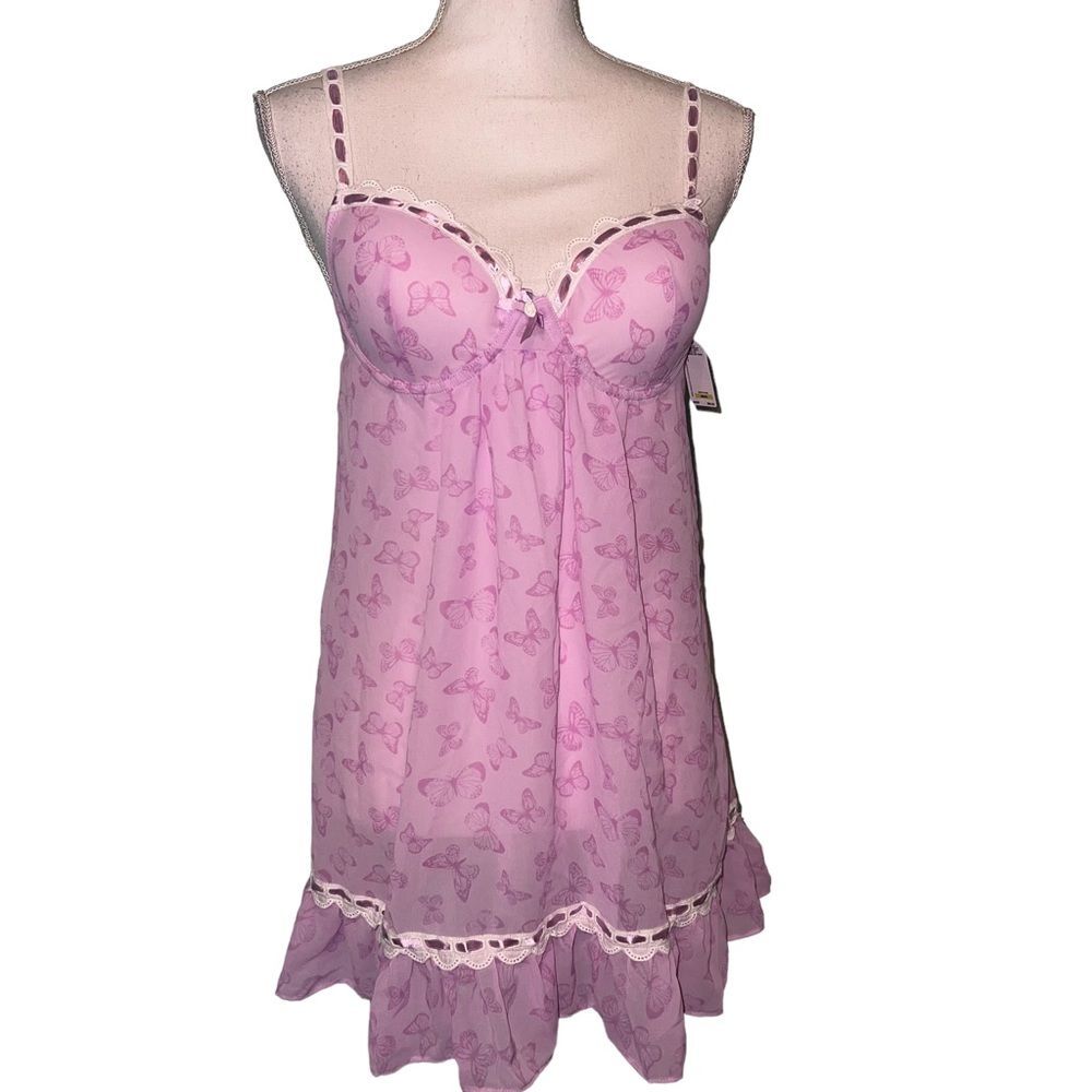 NWT Jessica Simpson Baby Doll Orchid Purple Butterfly Nightgown 36B Medium